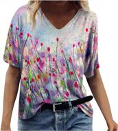 модная туника с цветочным принтом: повседневные свободные топы с коротким рукавом для женщин 2022 - блузка больших размеров с v-образным вырезом и базовые футболки логотип