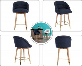 img 1 attached to Set Of 3 Guyou Blue Fabric Swivel Counter Height Bar Stools With Tufted Back, Mid-Century Modern Kitchen Island Chair Stools With Wooden Legs And Gold Footrest For Home Bar, Dining Room And Pub
