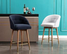 img 3 attached to Set Of 3 Guyou Blue Fabric Swivel Counter Height Bar Stools With Tufted Back, Mid-Century Modern Kitchen Island Chair Stools With Wooden Legs And Gold Footrest For Home Bar, Dining Room And Pub