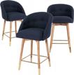 set of 3 guyou blue fabric swivel counter height bar stools with tufted back, mid-century modern kitchen island chair stools with wooden legs and gold footrest for home bar, dining room and pub logo