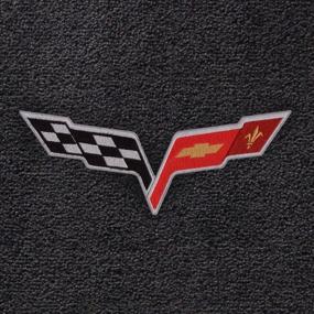 img 3 attached to 🚗 C6 Corvette Floor Mats Set for 2007.5-2013: Driver & Passenger; Black / Ebony Velourtex Fabric with Crossed Flags Logo Embroidery