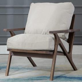 img 4 attached to Guyou Mid Century Modern Accent Chair Деревянное кресло для отдыха с мягкими съемными подушками, одноместный диван, удобный ретро-стул для гостиной / спальни / читального зала (бежевый)