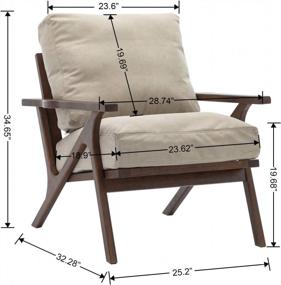 img 3 attached to Guyou Mid Century Modern Accent Chair Деревянное кресло для отдыха с мягкими съемными подушками, одноместный диван, удобный ретро-стул для гостиной / спальни / читального зала (бежевый)