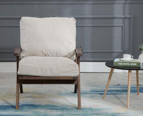 img 2 attached to Guyou Mid Century Modern Accent Chair Деревянное кресло для отдыха с мягкими съемными подушками, одноместный диван, удобный ретро-стул для гостиной / спальни / читального зала (бежевый)