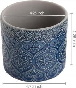 img 1 attached to Set Of 2 Small Ceramic Plant Pots With Beaded Embossed Design And Solid Bottom For Succulents And Flowers - 4-Inch Cobalt Blue Indoor Planters By MyGift
