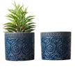 set of 2 small ceramic plant pots with beaded embossed design and solid bottom for succulents and flowers - 4-inch cobalt blue indoor planters by mygift logo