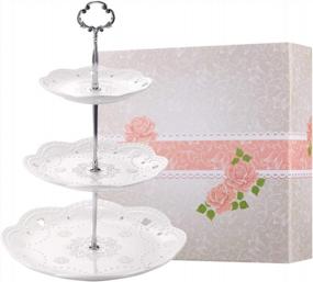 img 2 attached to Elegant 3-Tier Porcelain Cake Stand - Perfect For Tea Parties, Baby Showers & Weddings!
