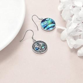 img 1 attached to Sterling Silver Abalone Shell Dangle Earrings Featuring Owl, Dragon, Wolf, Mermaid, And Bear Designs; Perfect Jewelry Gifts For Women, Teen Girls, Moms, Friends, And Girlfriends