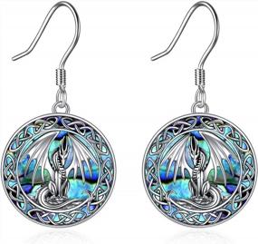 img 4 attached to Sterling Silver Abalone Shell Dangle Earrings Featuring Owl, Dragon, Wolf, Mermaid, And Bear Designs; Perfect Jewelry Gifts For Women, Teen Girls, Moms, Friends, And Girlfriends