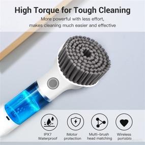 img 3 attached to GTRSENR Electric Spin Scrubber - Portable Cordless Power Scrubber with 2 Speeds & 4 🧼 Replaceable Brush Heads for Bathroom, Shower, Tub, Kitchen Stove, Tile Grout - Handheld Shower Cleaner Brush