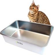 🐱 ohm earth’s ohmbox - stainless steel cat litter box, extra large (23.5” x 15.5” x 6.1”) | odor/stain/rust-resistant, non-stick surface | easy to clean + non-slip rubber feet | qty 1 white logo