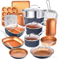 complete kitchen cookware set with nonstick ceramic copper coating - gotham steel 20 piece pots 🍳 & pans, bakeware: frying pans, skillets, stock pots, deep square fry basket, cookie sheet & baking pans логотип