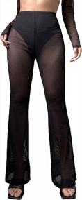 img 4 attached to Женские прозрачные расклешенные брюки Milumia с сетчатыми деталями и высокой талией, удлиненные расклешенные брюки