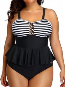 img 4 attached to Yonique Peplum Tankini Plus Size Swimsuits For Women With Tummy Control And High Waisted Swimwear In Two Pieces