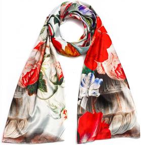 img 4 attached to Women'S Lightweight Silky Floral Pashmina Shawl Wraps Scarf - 2 Tones Shawls And Wraps Scarves
