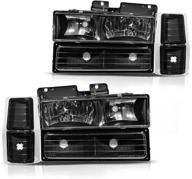 🚗 dwvo black crystal headlight assembly for chevy c/k series 1500 2500 3500/tahoe/suburban/silverado 1992-1999 - headlamp with corner & bumper light compatibility логотип