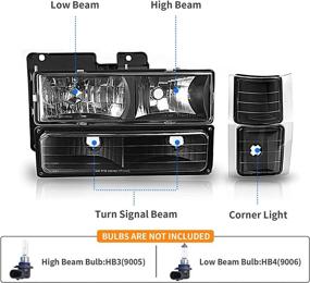 img 3 attached to 🚗 DWVO Black Crystal Headlight Assembly for Chevy C/K Series 1500 2500 3500/Tahoe/Suburban/Silverado 1992-1999 - Headlamp with Corner & Bumper Light Compatibility