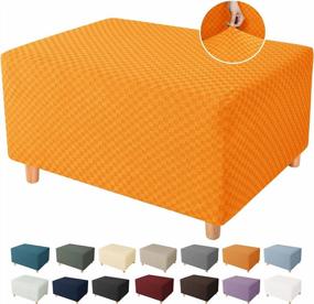 img 4 attached to YEMYHOM Ottoman Cover Latest Jacquard Design High Stretch Folding Storage Footstool Protector Rectangle Removable Slipcover (Ottoman Small, Orange)