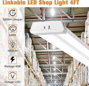 img 3 attached to 10 Pack 4FT LED Shop Light для гаражей, 42W 4800LM 5000K White LED Shop Lights, светодиодный потолочный светильник с вытяжной цепью (ON / Off), линейный светильник рабочего освещения с вилкой