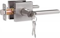 hosom entrance door handle with lock and key, modern slim square door lever for exterior and interior door, satin nickel logo