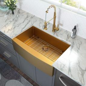 img 3 attached to Matte Gold 33-Inch Single Bowl Farmhouse Kitchen Sink - Lordear Apron Front Design With Deep 16 Gauge Stainless Steel Basin
