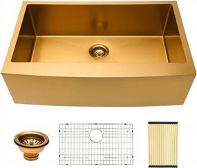 img 4 attached to Matte Gold 33-Inch Single Bowl Farmhouse Kitchen Sink - Lordear Apron Front Design With Deep 16 Gauge Stainless Steel Basin
