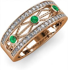 img 4 attached to 0.43 Ctw 14K Rose Gold Emerald & Diamond Filigree Wedding Band Heart & Drop Design