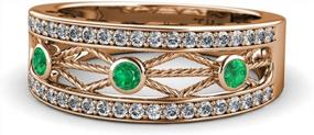 img 3 attached to 0.43 Ctw 14K Rose Gold Emerald & Diamond Filigree Wedding Band Heart & Drop Design