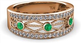 img 2 attached to 0.43 Ctw 14K Rose Gold Emerald & Diamond Filigree Wedding Band Heart & Drop Design