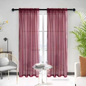 img 4 attached to Red Anjee Sheer Window Curtains Rod Pocket Voile Fabric Drapes/Panels/Treatments For Living Room/Kitchen/Bedroom, 52” X 96” Set Of 2