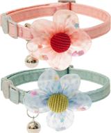 flower cute cat collar with bell - jvvgpet breakaway cat collar - soft nylon adjustable pet accessories collars for cats and puppies (pink and blue) логотип