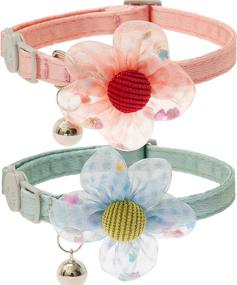 img 4 attached to Flower Cute Cat Collar with Bell - JVVGPET Breakaway Cat Collar - Soft Nylon Adjustable Pet Accessories Collars for Cats and Puppies (Pink and Blue)