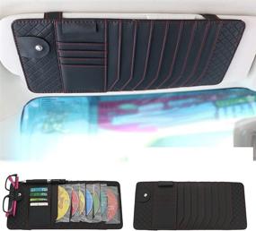 img 4 attached to 🚗 Yijueled Sun Visor CD Organizer - Leather Case Holder with Pockets for CDs, DVDs, Credit Cards, Sunglasses, Pen - Vehicle Storage Organizer for Better Organization