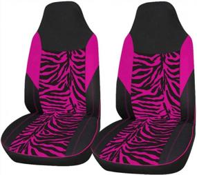 img 4 attached to AUTOYOUTH 2PCS Pink Zebra Pattern Front Bucket Seat Cover Velvet Fabric Black Universal Fit For Cars, SUV, Truck (Pink-2)