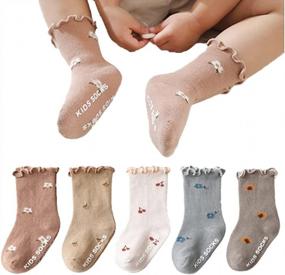img 4 attached to Non-Slip Frilly Ruffle Socks For Newborns And Toddlers - Set Of 5 Pairs Of Infant Cotton Socks By Adeimoo Baby Girl