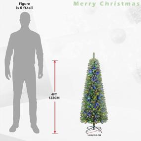img 3 attached to 🎄 SHareconn 4ft Premium Prelit Artificial Hinged Slim Pencil Christmas Tree - Full Branch Tips with 100 Warm White & Multi-Color Lights - Top Choice for X-mas Decorations (4 FT)