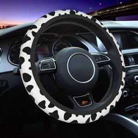 img 4 attached to 🐄 Cow Print Steering Wheel Cover: Universal 15-Inch Auto Protector for a Stylish Grip - Anti-Slip Car Accessories for Men and Women