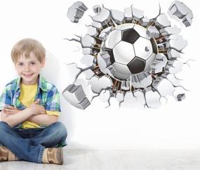 img 2 attached to 🔹 AWAKINK Soccer Ball Football Broken 3D Decorative Peel Vinyl Wall Stickers: Revamp Your Living Room, Kids Room, Nursery, or Bedroom with Removable Decals!