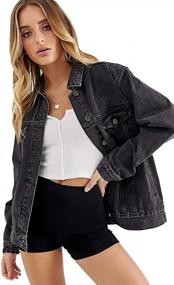 img 4 attached to Oversized Vintage Denim Jacket For Women - Loose Long Sleeve Jean Trucker Jacket With Classic Wash D003