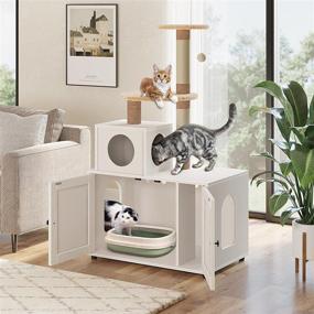 img 2 attached to 🐱 TopPaw Cat Litter Cabinet Enclosure - Hideaway Cat Washroom Furniture with Divider, Wooden Cat House and Tree Tower, Spacious Cat Litter Box Cabinet