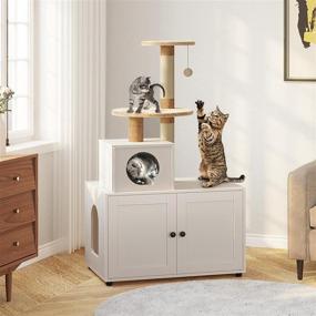 img 3 attached to 🐱 TopPaw Cat Litter Cabinet Enclosure - Hideaway Cat Washroom Furniture with Divider, Wooden Cat House and Tree Tower, Spacious Cat Litter Box Cabinet