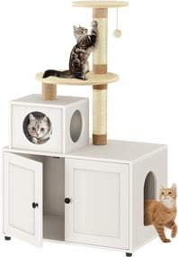 img 4 attached to 🐱 TopPaw Cat Litter Cabinet Enclosure - Hideaway Cat Washroom Furniture with Divider, Wooden Cat House and Tree Tower, Spacious Cat Litter Box Cabinet