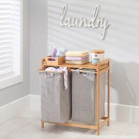 img 2 attached to Efficient Bamboo Double Laundry Organizer With Removable Sorter Bags - Space-Saving Basket Duo For Easy Clothes/Linen Storage - MDesign Echo Collection