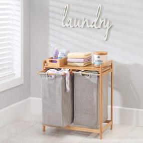 img 3 attached to Efficient Bamboo Double Laundry Organizer With Removable Sorter Bags - Space-Saving Basket Duo For Easy Clothes/Linen Storage - MDesign Echo Collection
