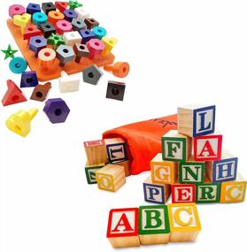 img 4 attached to Enhance Early Learning With Skoolzy ABC Wooden Blocks - Build Fine Motor Skills Through Peg Board Stacking Toys
