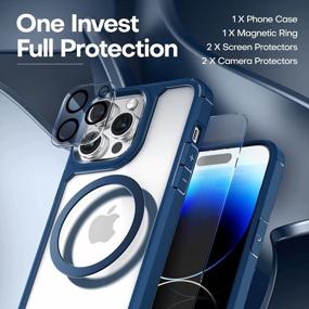 img 2 attached to TAURI [5 In 1] For IPhone 14 Pro Case, [Not Yellowing] With 2X Tempered Glass Screen Protector + 2X Camera Lens Protector, [Military Grade Drop Protection] Shockproof Slim Phone Case 6.1 Inch, Blue