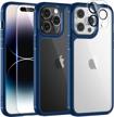 tauri [5 in 1] for iphone 14 pro case, [not yellowing] with 2x tempered glass screen protector + 2x camera lens protector, [military grade drop protection] shockproof slim phone case 6.1 inch, blue logo