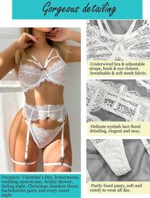img 3 attached to Popiv Eyelash Lace Lingerie For Women, Strappy Sheer Mesh Bra And Panty Set, Matching Garter Lingerie Sets