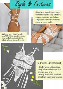 img 2 attached to Popiv Eyelash Lace Lingerie For Women, Strappy Sheer Mesh Bra And Panty Set, Matching Garter Lingerie Sets