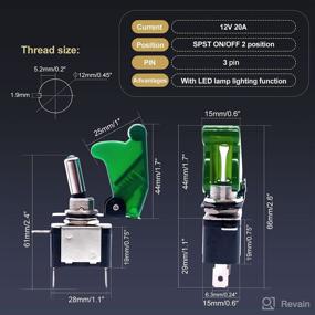 img 1 attached to 🚦 Twidec/3Pcs Rocker Toggle Switch 12V 20A Heavy Duty Racing Car Automotive Auto SPST ON/Off Toggle Switch with Green LED Light and Illuminated 3Pin, Green Waterproof Safety Cover ASW-07DGGMZ